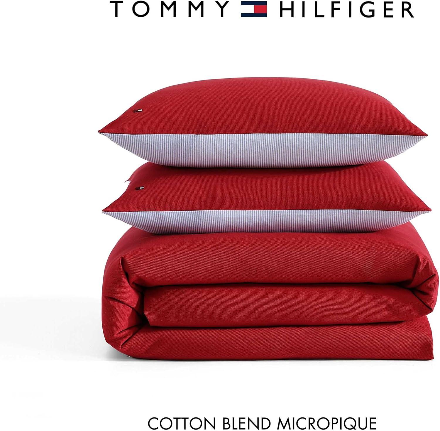 imageTommy Hilfiger Queen Comforter Set Soft ampamp Breathable Micro Piqu Cotton Bedding Lightweight Feel for Year Round Comfort 3 Piece Bed Set with Matching Pillowcases BlueMicro Pique Red