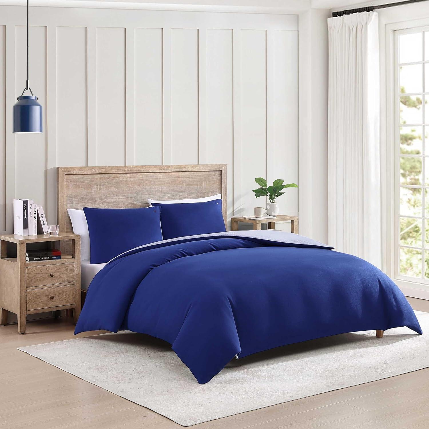 imageTommy Hilfiger Queen Comforter Set Soft ampamp Breathable Micro Piqu Cotton Bedding Lightweight Feel for Year Round Comfort 3 Piece Bed Set with Matching Pillowcases BlueMicro Pique Blue
