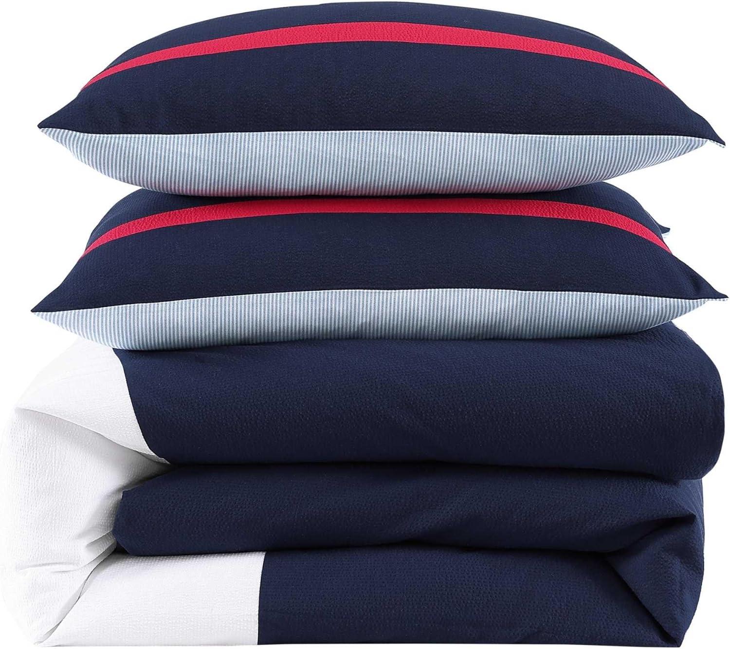 imageTommy Hilfiger Twin Comforter Set Soft ampamp Breathable Seersucker Bedding with a Textured Feel Medium Weight for Year Round Use 2 Piece Bed Set with Matching Pillowcase Iconic Anniversary NavyQueen