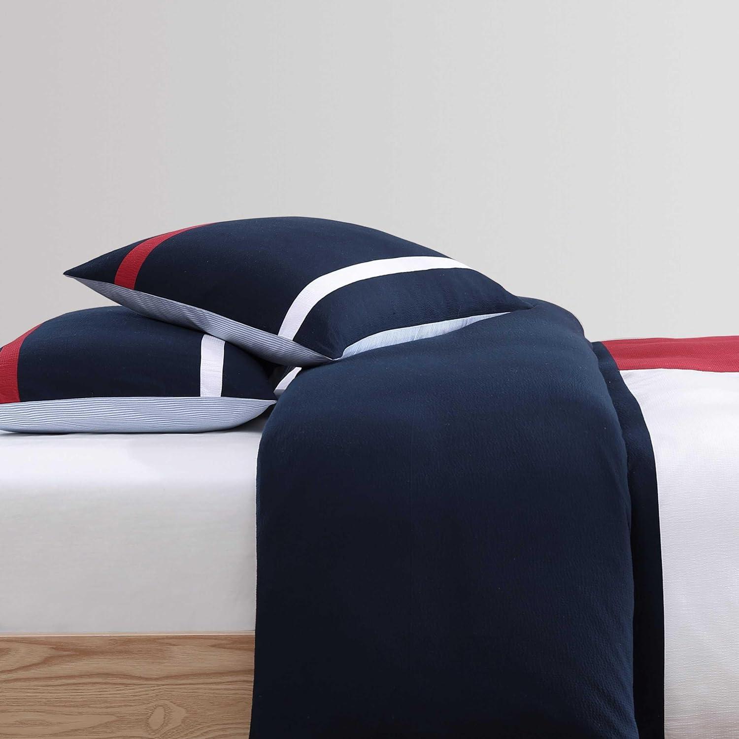 imageTommy Hilfiger Twin Comforter Set Soft ampamp Breathable Seersucker Bedding with a Textured Feel Medium Weight for Year Round Use 2 Piece Bed Set with Matching Pillowcase Iconic Anniversary NavyKing