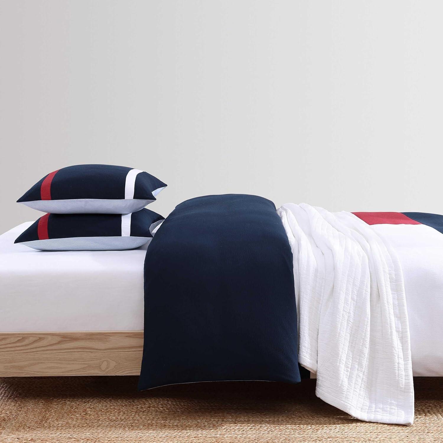 imageTommy Hilfiger Twin Comforter Set Soft ampamp Breathable Seersucker Bedding with a Textured Feel Medium Weight for Year Round Use 2 Piece Bed Set with Matching Pillowcase Iconic Anniversary NavyKing