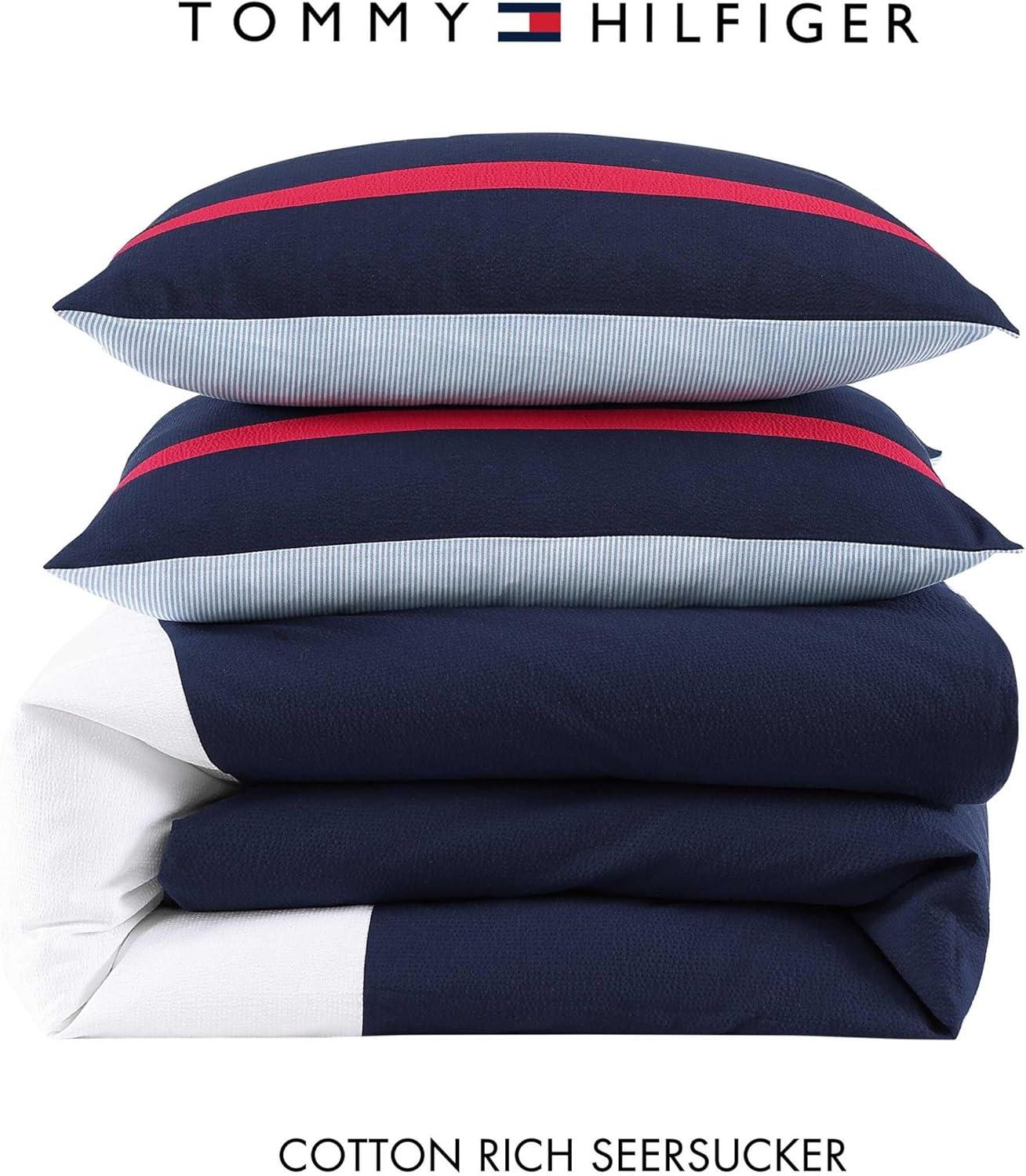imageTommy Hilfiger Twin Comforter Set Soft ampamp Breathable Seersucker Bedding with a Textured Feel Medium Weight for Year Round Use 2 Piece Bed Set with Matching Pillowcase Iconic Anniversary NavyKing