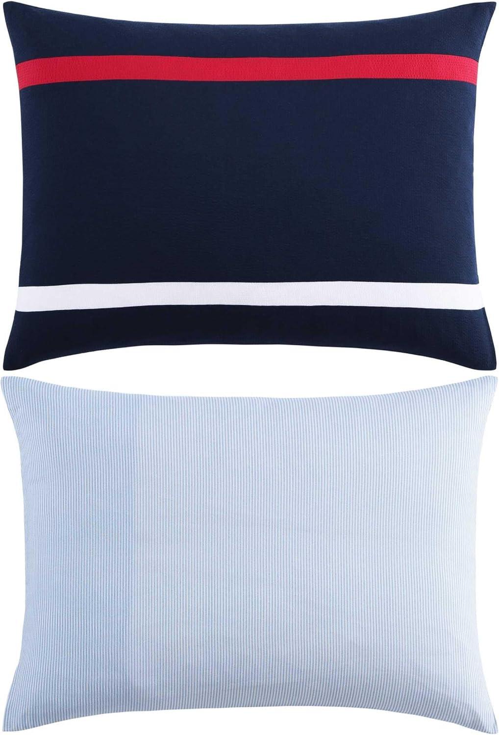 imageTommy Hilfiger Twin Comforter Set Soft ampamp Breathable Seersucker Bedding with a Textured Feel Medium Weight for Year Round Use 2 Piece Bed Set with Matching Pillowcase Iconic Anniversary NavyKing