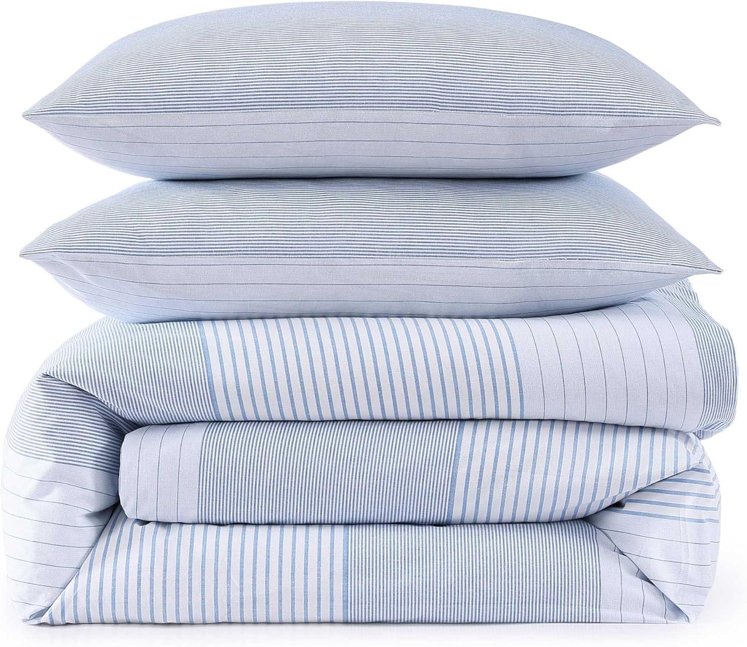 imageTommy Hilfiger Twin Comforter Set Super Soft Bedding with Matching Sham Breathable Bed Essentials Modern Stripe White TwinModern Stripe Blue
