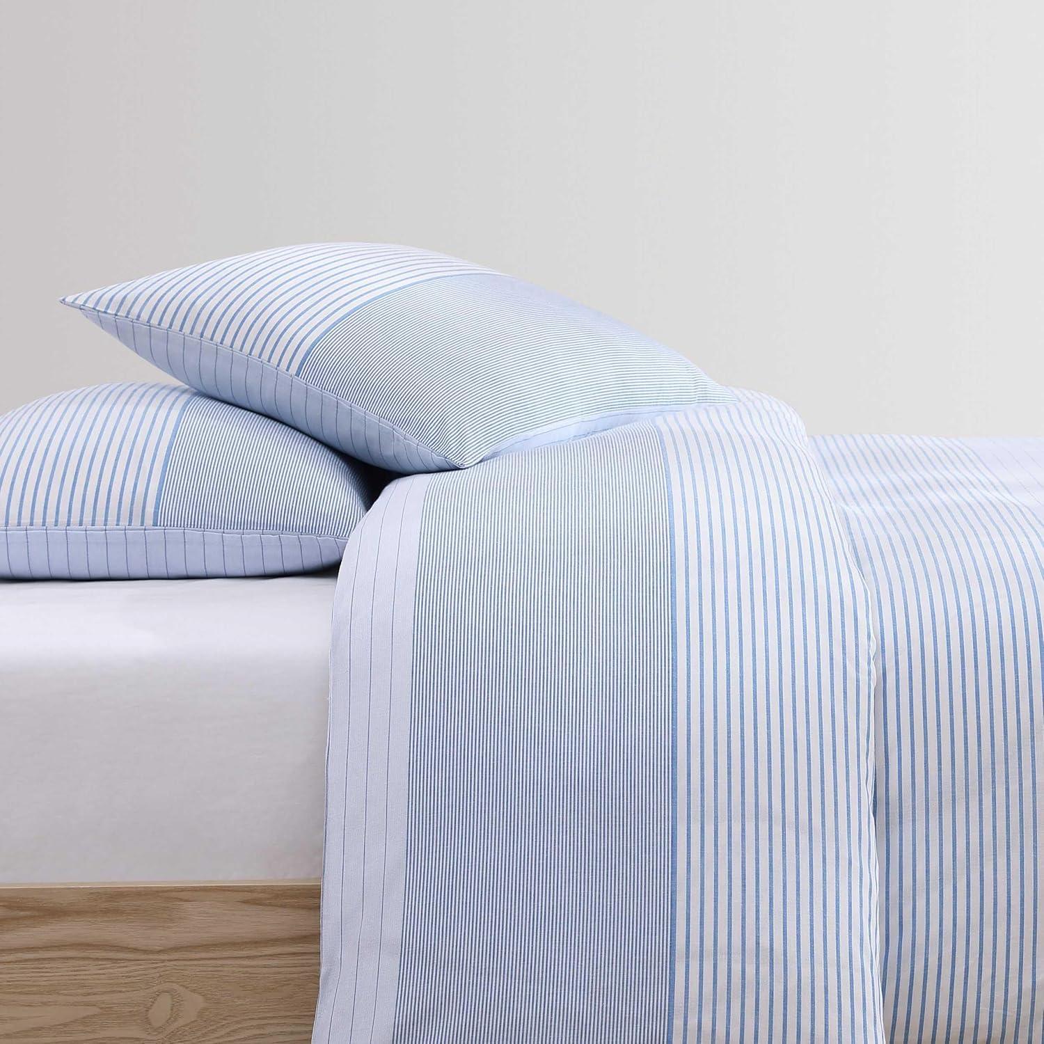 imageTommy Hilfiger Twin Comforter Set Super Soft Bedding with Matching Sham Breathable Bed Essentials Modern Stripe White TwinModern Stripe Blue