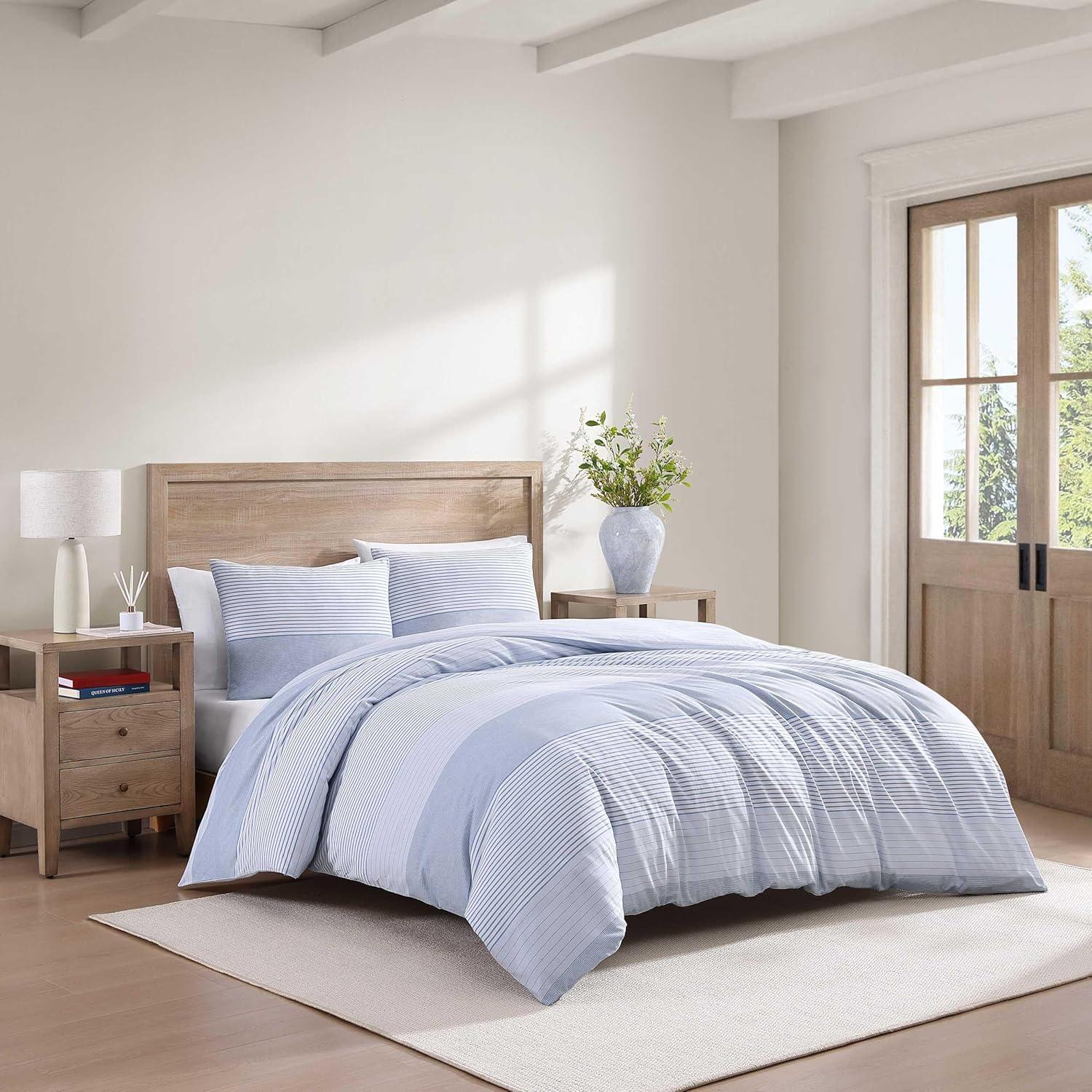 imageTommy Hilfiger Twin Comforter Set Super Soft Bedding with Matching Sham Breathable Bed Essentials Modern Stripe White TwinModern Stripe Blue