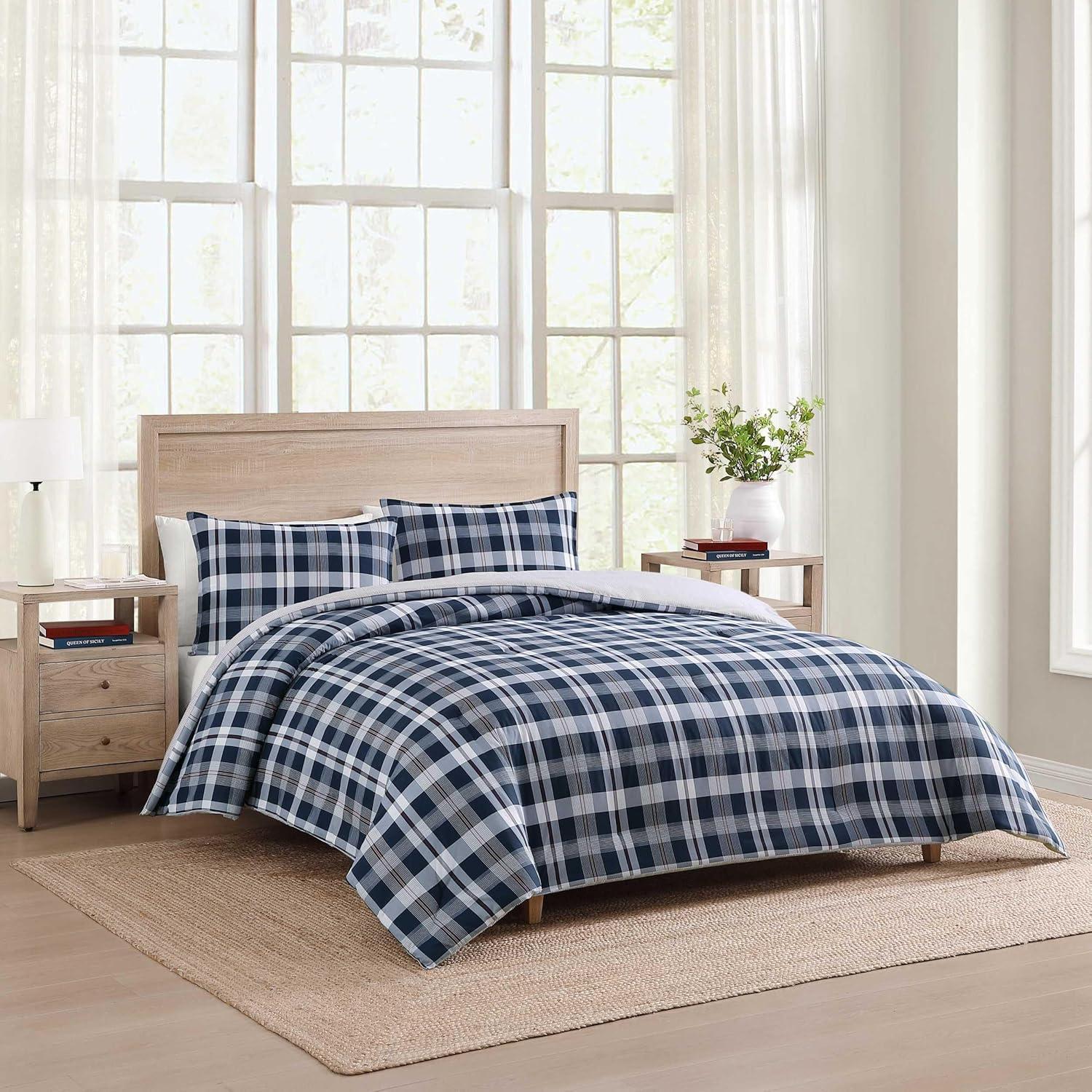 imageTommy Hilfiger Twin Duvet Cover Set Cotton Textured Bedding with Matching Sham Medium Weight Bed Set OekoTEX Certified Waterbury Plaid BlueDream Madras Blue