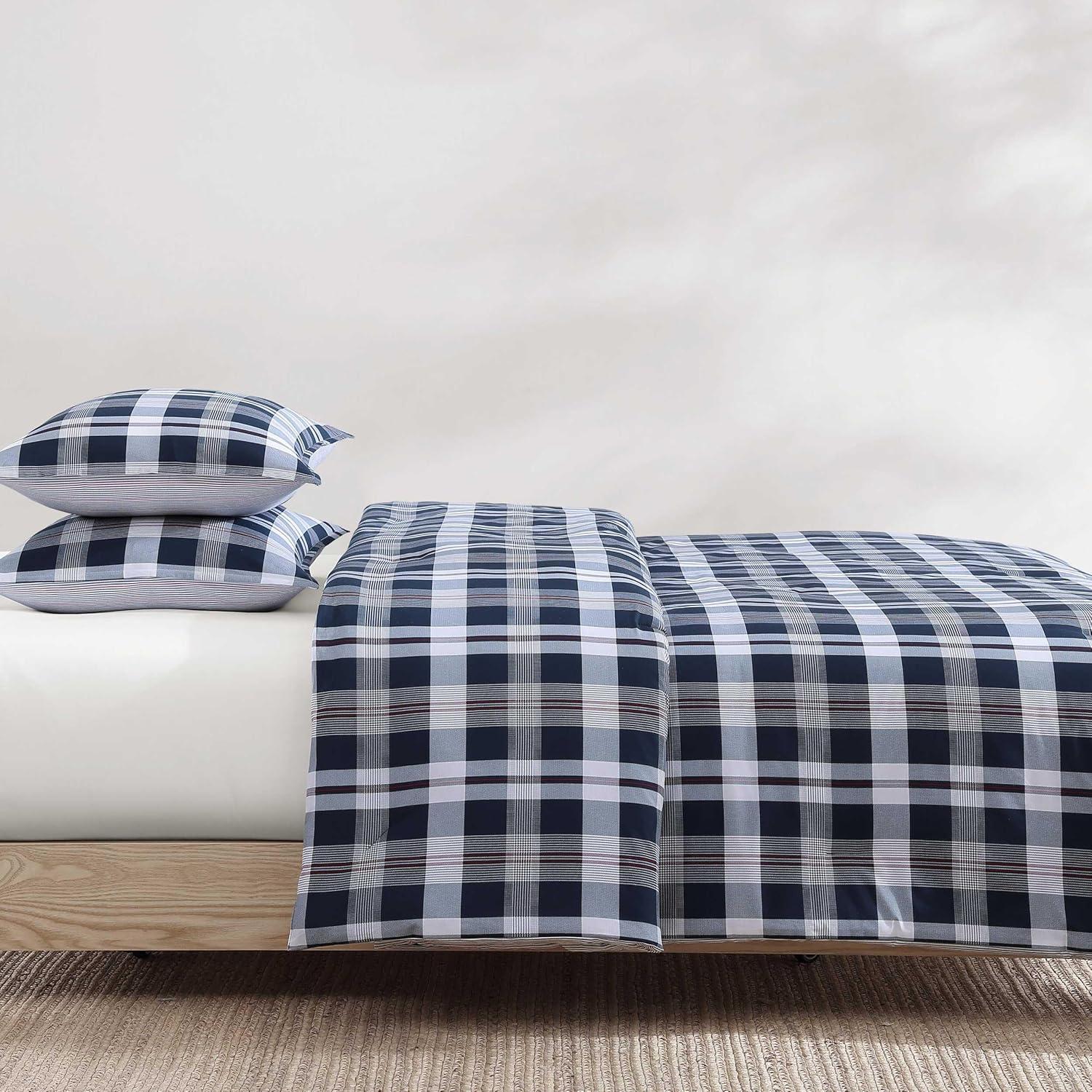 imageTommy Hilfiger Twin Duvet Cover Set Cotton Textured Bedding with Matching Sham Medium Weight Bed Set OekoTEX Certified Waterbury Plaid BlueDream Madras Blue