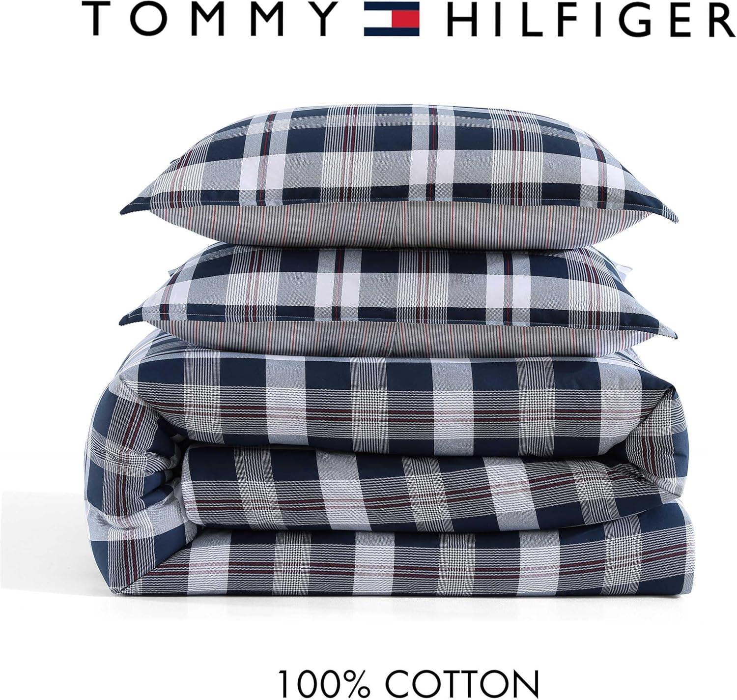 imageTommy Hilfiger Twin Duvet Cover Set Cotton Textured Bedding with Matching Sham Medium Weight Bed Set OekoTEX Certified Waterbury Plaid BlueDream Madras Blue