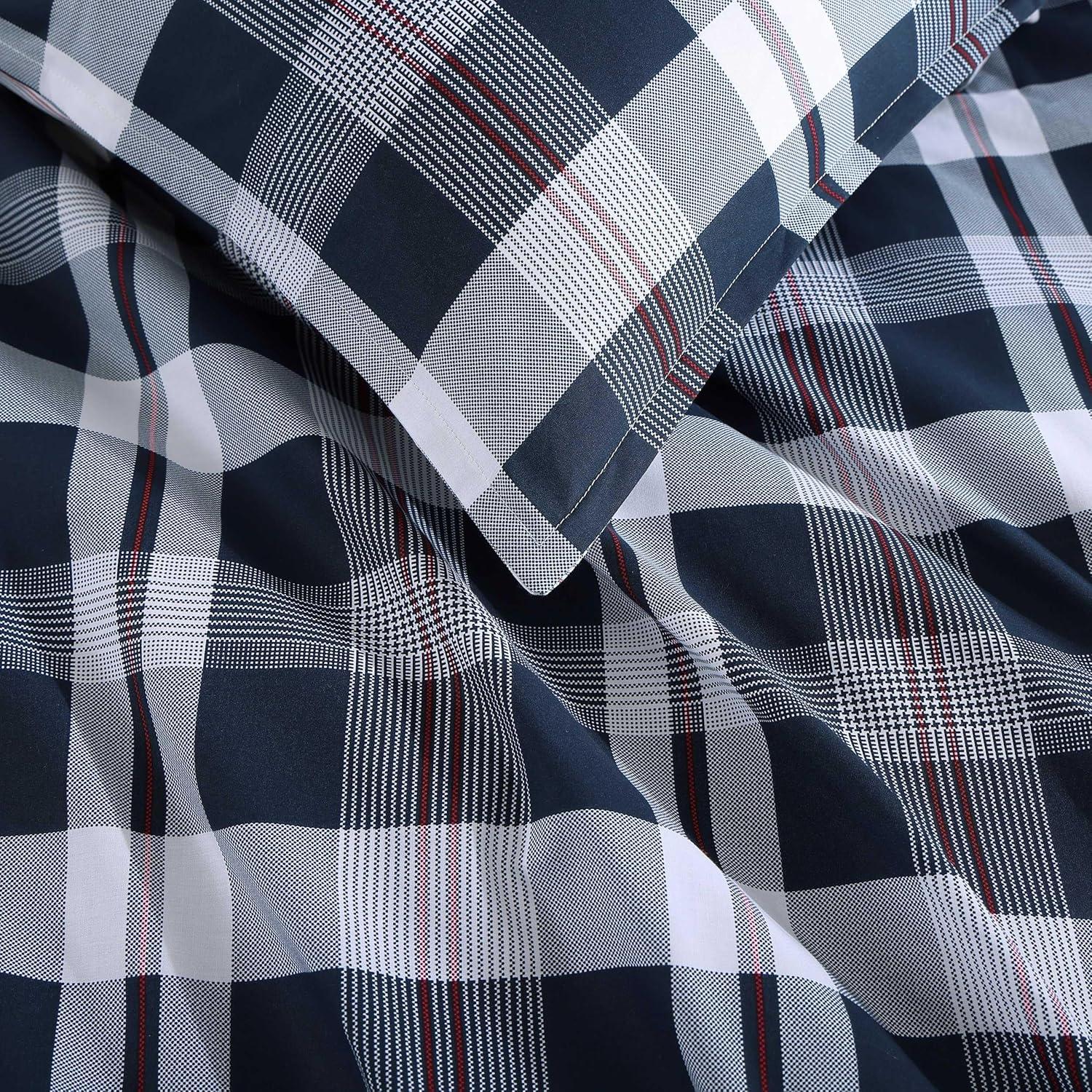 imageTommy Hilfiger Twin Duvet Cover Set Cotton Textured Bedding with Matching Sham Medium Weight Bed Set OekoTEX Certified Waterbury Plaid BlueDream Madras Blue