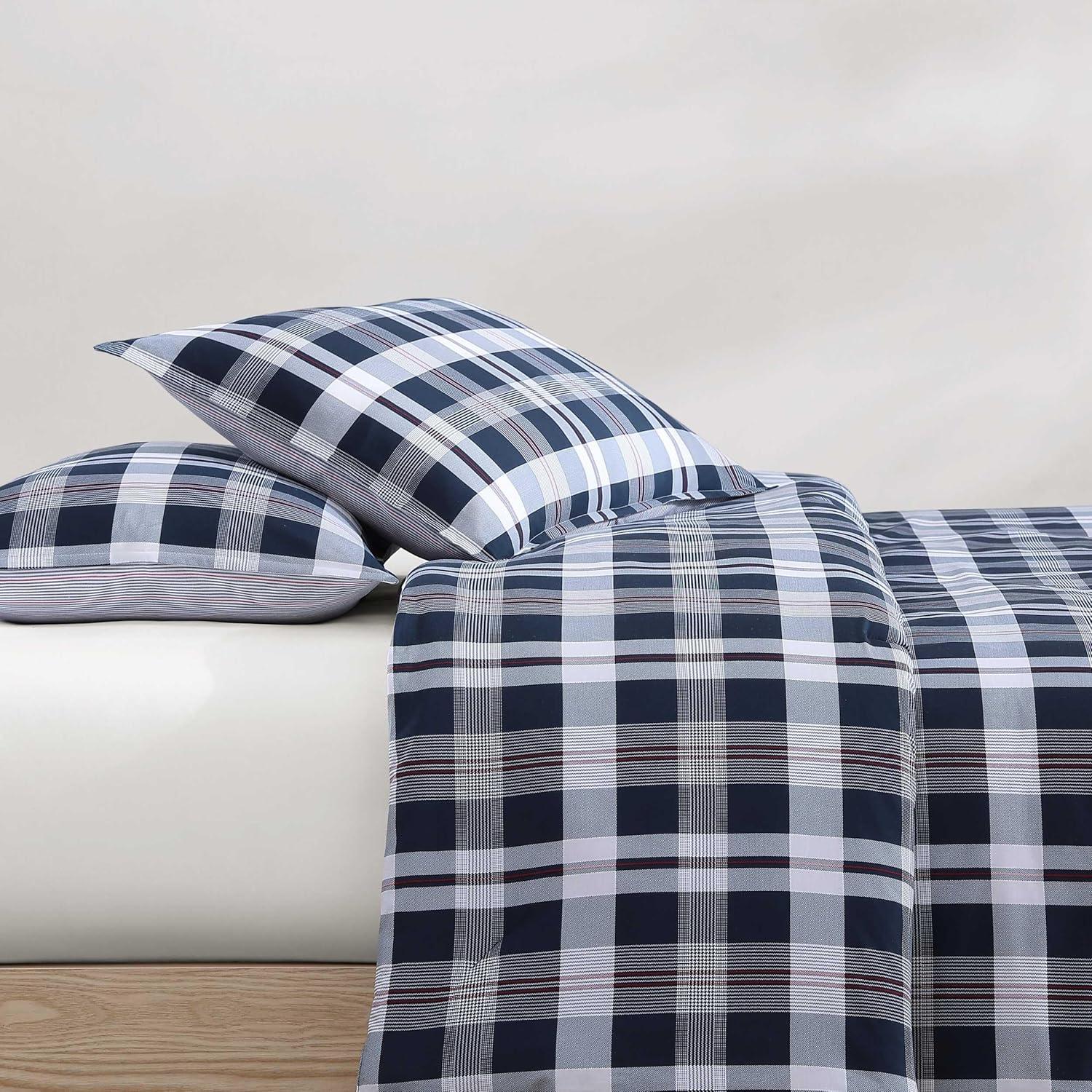 imageTommy Hilfiger Twin Duvet Cover Set Cotton Textured Bedding with Matching Sham Medium Weight Bed Set OekoTEX Certified Waterbury Plaid BlueDream Madras Blue