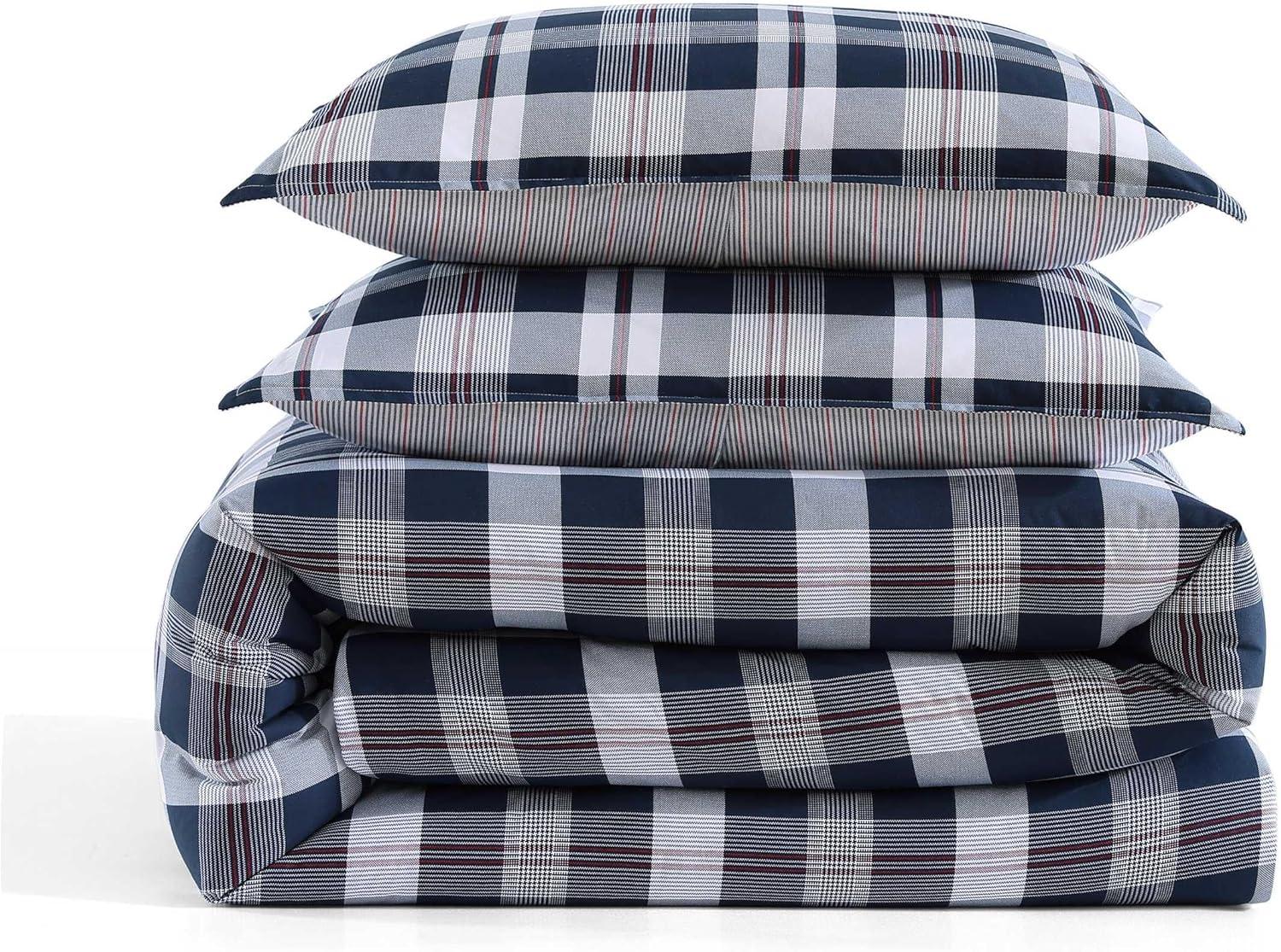 imageTommy Hilfiger Twin Duvet Cover Set Cotton Textured Bedding with Matching Sham Medium Weight Bed Set OekoTEX Certified Waterbury Plaid BlueDream Madras Blue