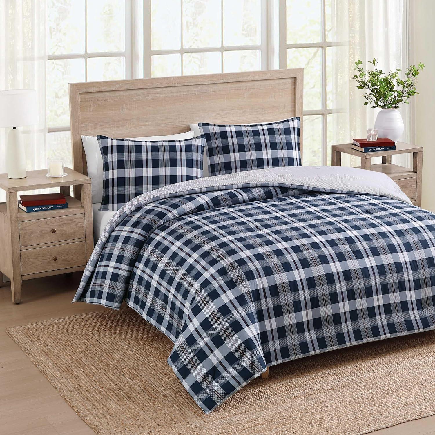 imageTommy Hilfiger Twin Duvet Cover Set Cotton Textured Bedding with Matching Sham Medium Weight Bed Set OekoTEX Certified Waterbury Plaid BlueDream Madras Blue