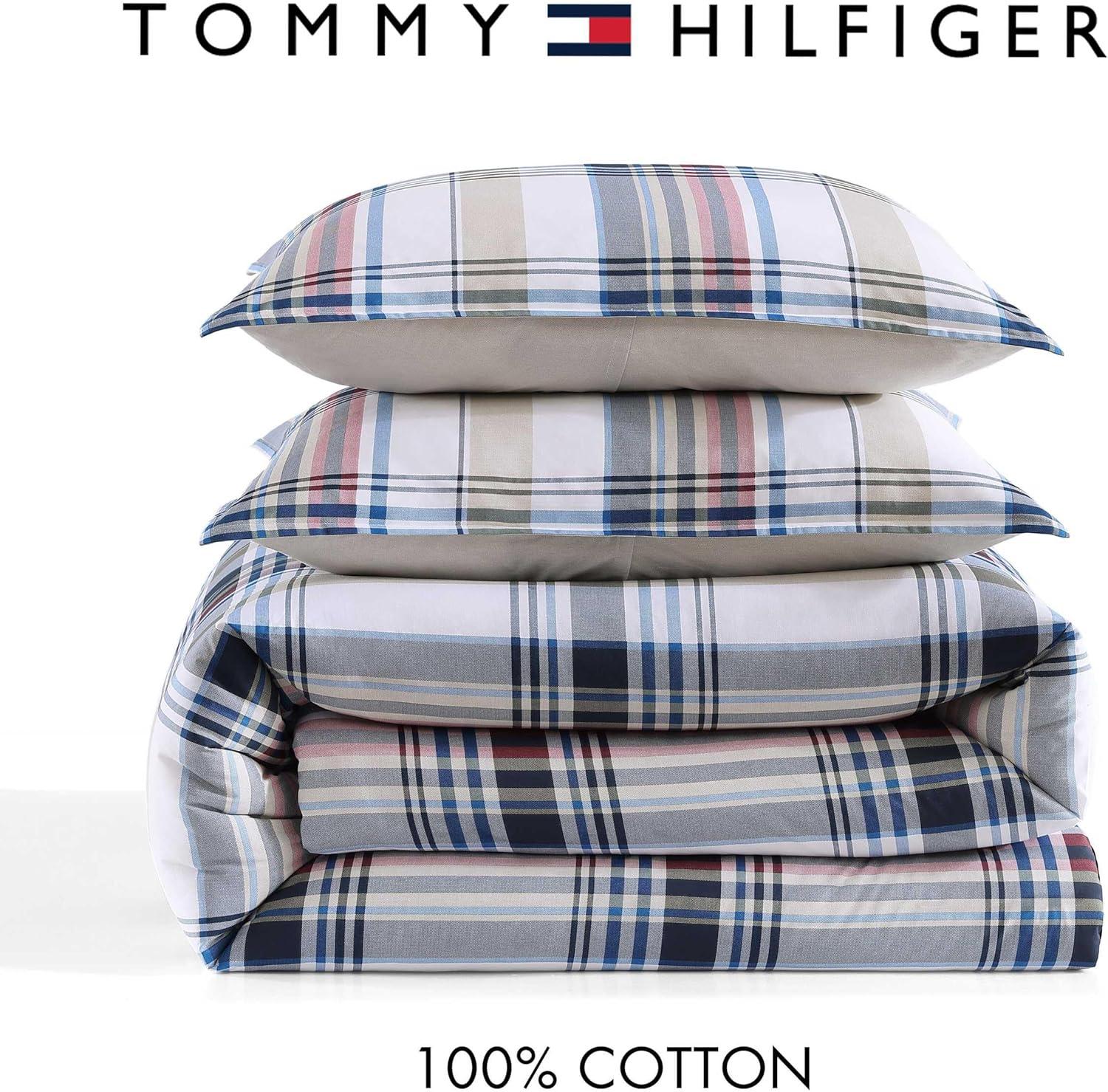 imageTommy Hilfiger Twin Duvet Cover Set Cotton Textured Bedding with Matching Sham Medium Weight Bed Set OekoTEX Certified Waterbury Plaid BlueWaterbury Plaid Blue