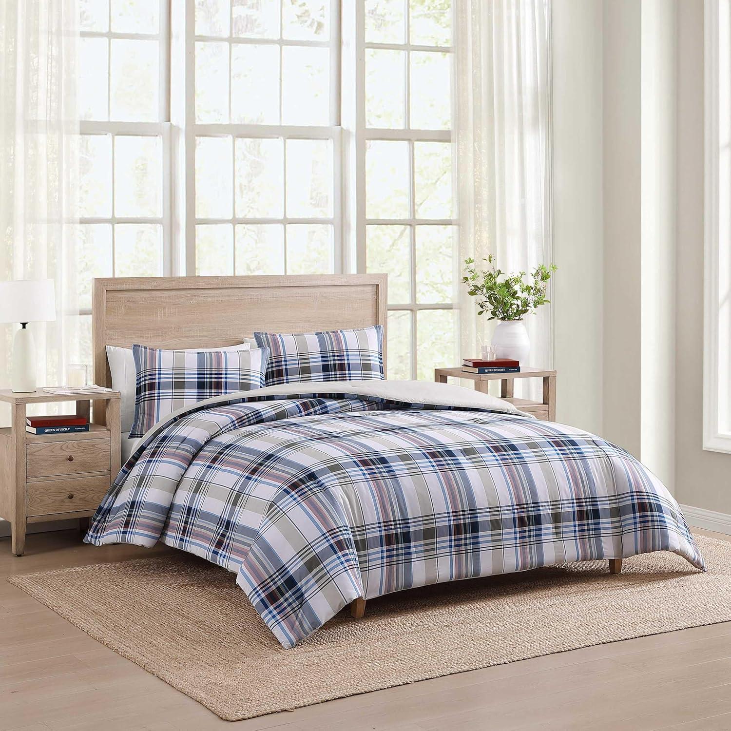 imageTommy Hilfiger Twin Duvet Cover Set Cotton Textured Bedding with Matching Sham Medium Weight Bed Set OekoTEX Certified Waterbury Plaid BlueWaterbury Plaid Blue