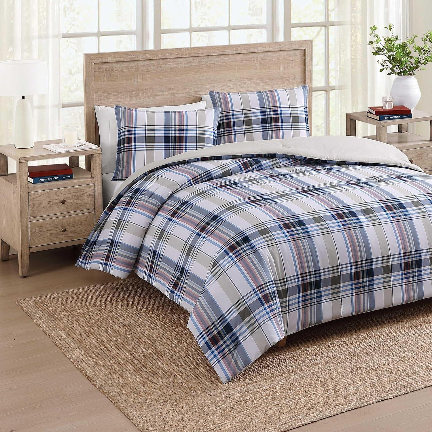 imageTommy Hilfiger Twin Duvet Cover Set Cotton Textured Bedding with Matching Sham Medium Weight Bed Set OekoTEX Certified Waterbury Plaid BlueWaterbury Plaid Blue