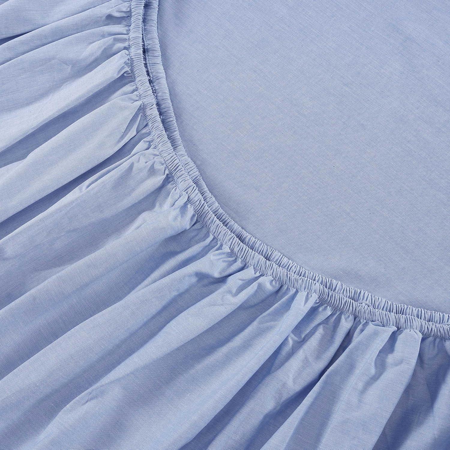 imageTommy Hilfiger Twin Sheet Set Cotton Chambray Bedding with Matching Pillowcase Lightweight Weave Subtle Textured Bed Sheets BlueBlue