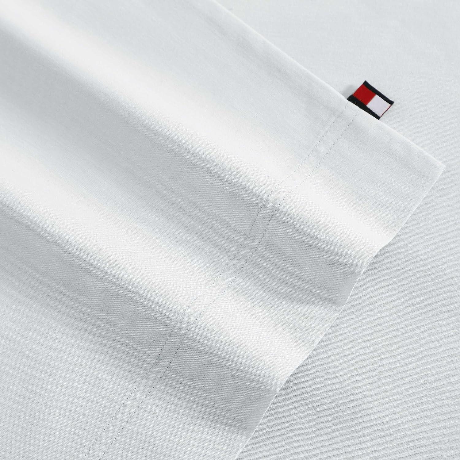 imageTommy Hilfiger Twin Sheet Set Cotton Chambray Bedding with Matching Pillowcase Lightweight Weave Subtle Textured Bed Sheets BlueSky Blue