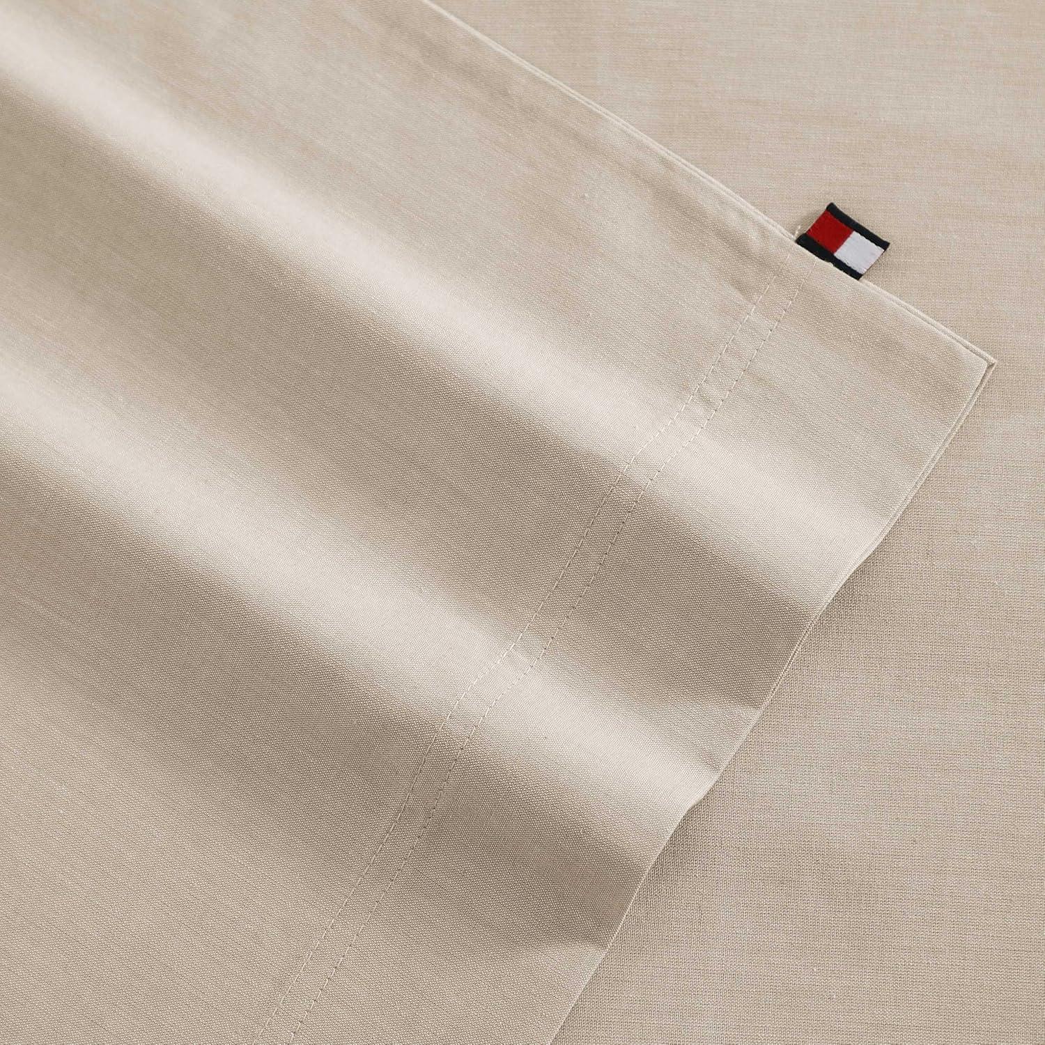 imageTommy Hilfiger Twin Size Sheet Set Soft Cotton Chambray Bedding with a Lightweight Feel Deep Pockets Bed Sheets with Matching Fitted Sheet ampamp Pillowcase BeigeBeige