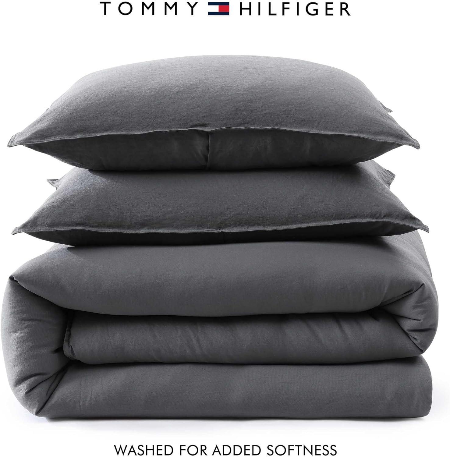 imageTommy Hilfiger TwinTwin XL Bedding Set Soft 5 Piece Comforter Set wMatching Bed Sheets ampamp Pillowcases Medium Weight for Year Round Comfort Solid Microfiber BlueSolid Grey