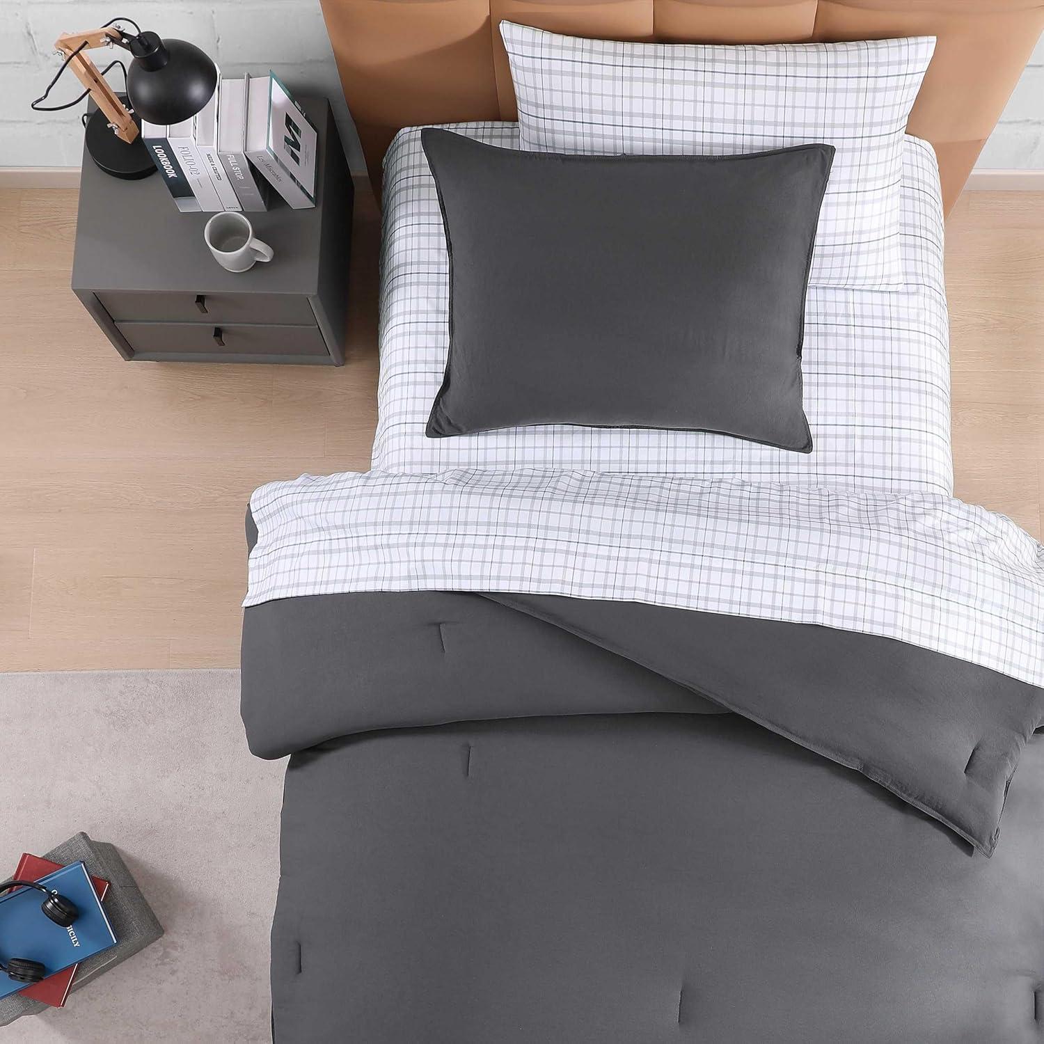 imageTommy Hilfiger TwinTwin XL Bedding Set Soft 5 Piece Comforter Set wMatching Bed Sheets ampamp Pillowcases Medium Weight for Year Round Comfort Solid Microfiber BlueSolid Grey