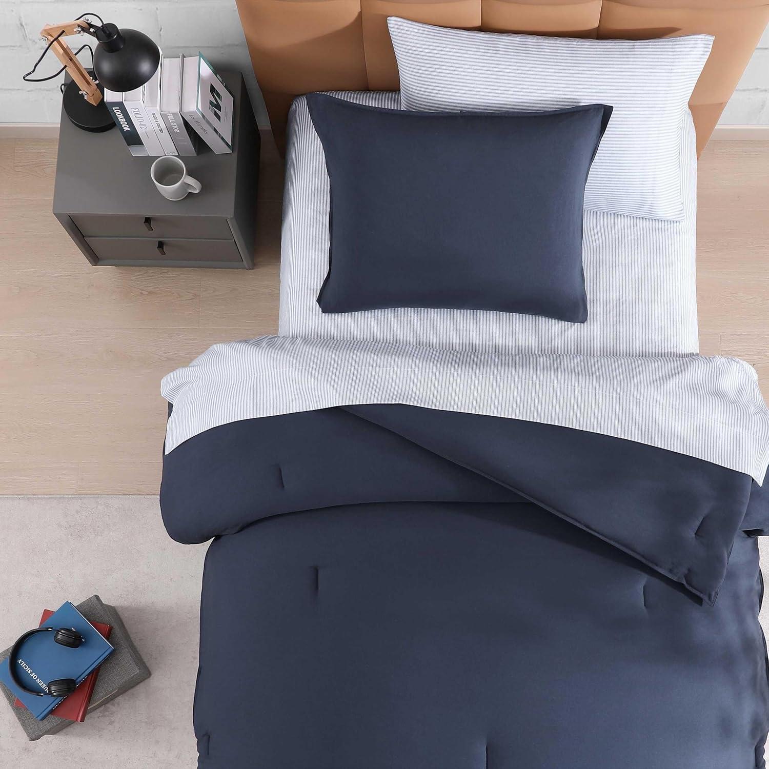 imageTommy Hilfiger TwinTwin XL Bedding Set Soft 5 Piece Comforter Set wMatching Bed Sheets ampamp Pillowcases Medium Weight for Year Round Comfort Solid Microfiber BlueSolid Blue