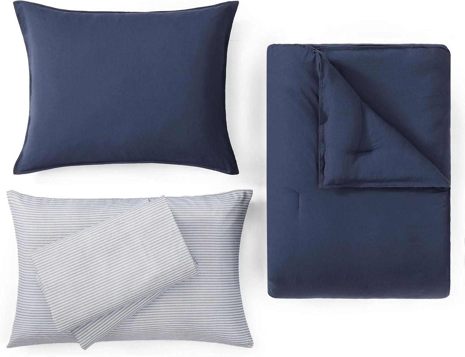 imageTommy Hilfiger TwinTwin XL Bedding Set Soft 5 Piece Comforter Set wMatching Bed Sheets ampamp Pillowcases Medium Weight for Year Round Comfort Solid Microfiber BlueSolid Blue
