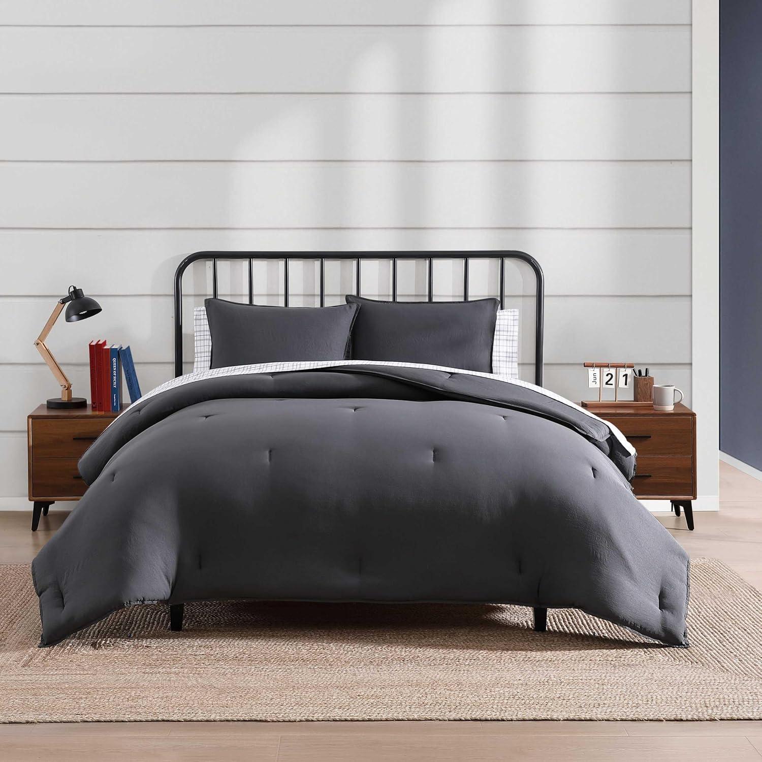 imageTommy Hilfiger TwinTwin XL Bedding Set Soft 5 Piece Comforter Set wMatching Bed Sheets ampamp Pillowcases Medium Weight for Year Round Comfort Solid Microfiber BlueSolid Grey