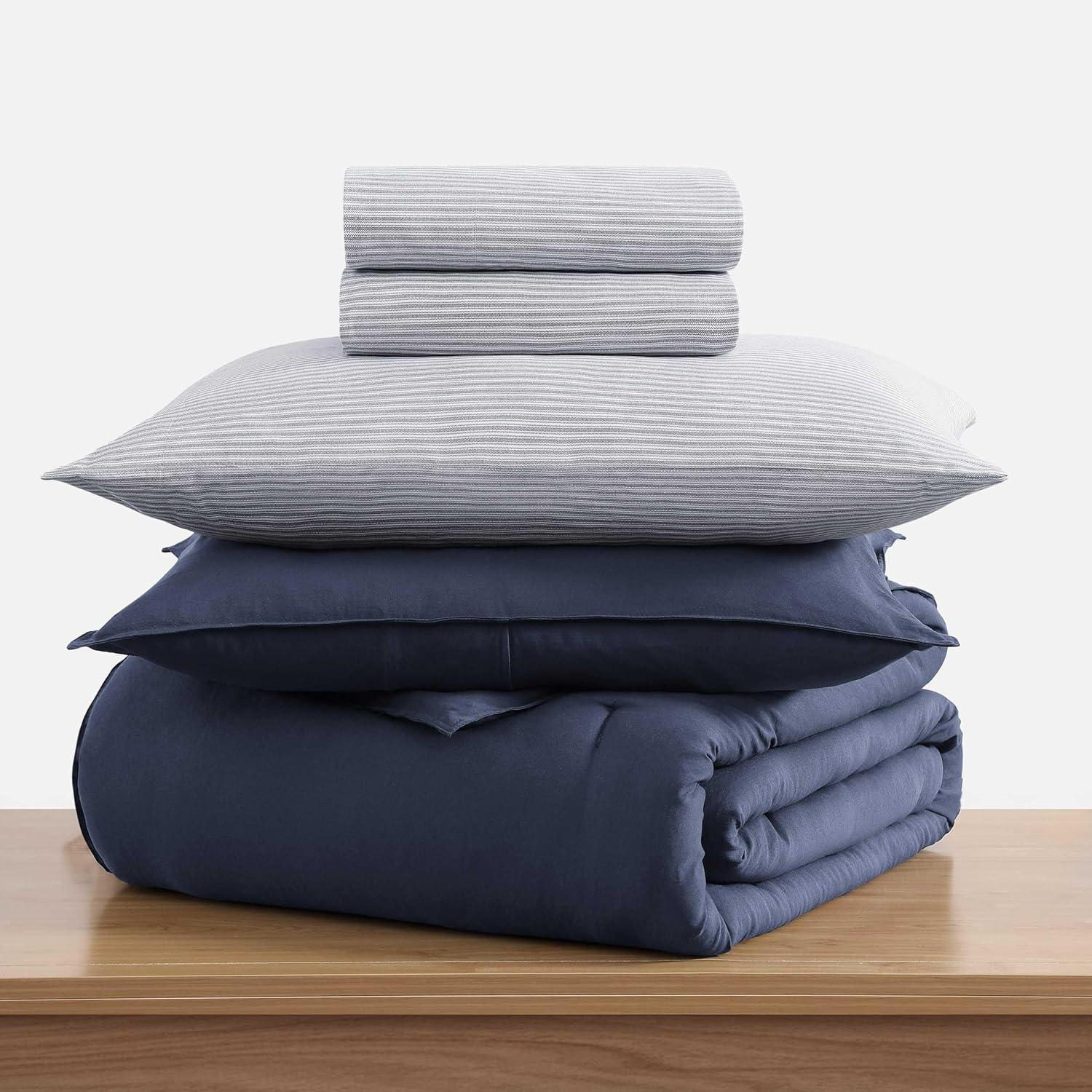 imageTommy Hilfiger TwinTwin XL Bedding Set Soft 5 Piece Comforter Set wMatching Bed Sheets ampamp Pillowcases Medium Weight for Year Round Comfort Solid Microfiber BlueSolid Blue