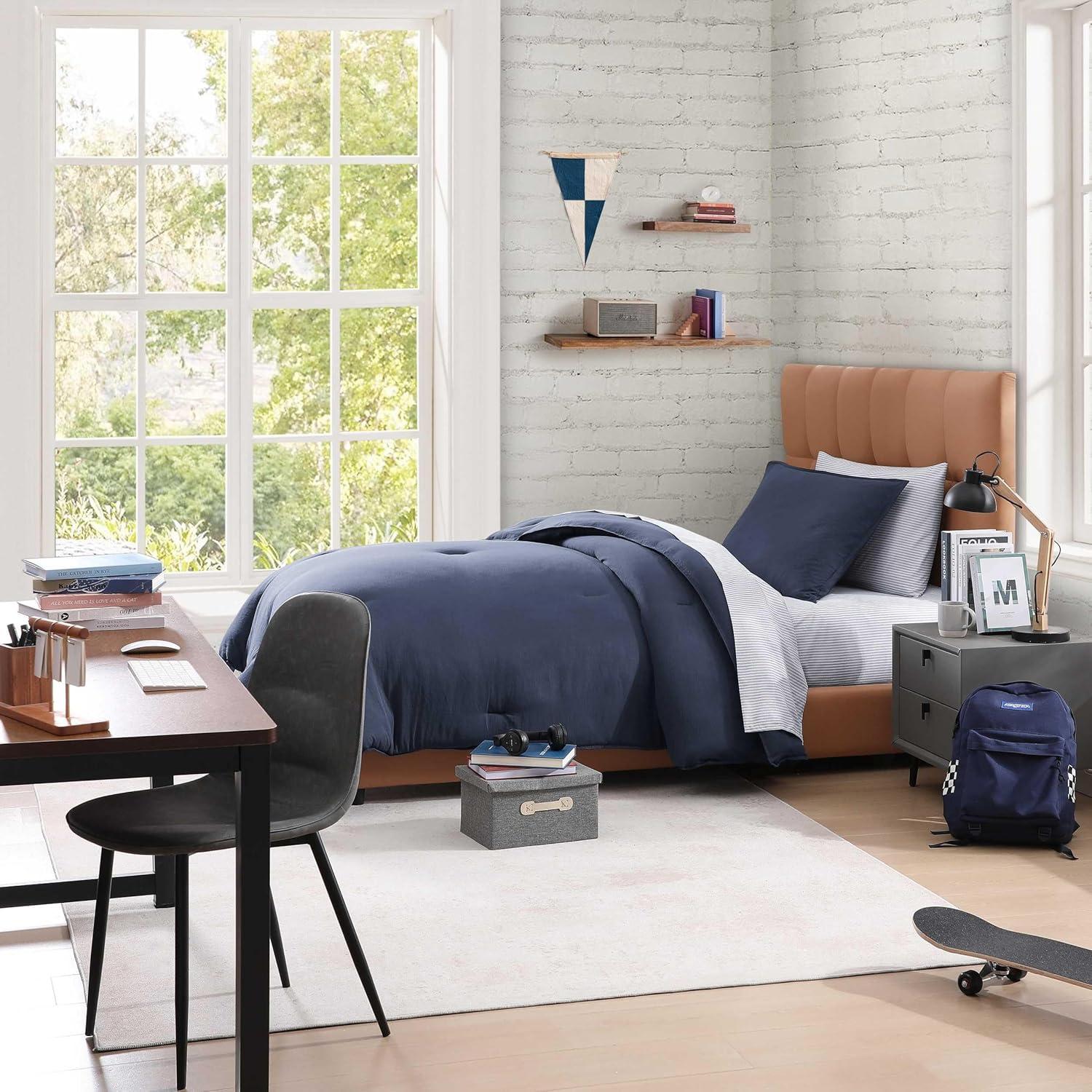 imageTommy Hilfiger TwinTwin XL Bedding Set Soft 5 Piece Comforter Set wMatching Bed Sheets ampamp Pillowcases Medium Weight for Year Round Comfort Solid Microfiber BlueSolid Blue