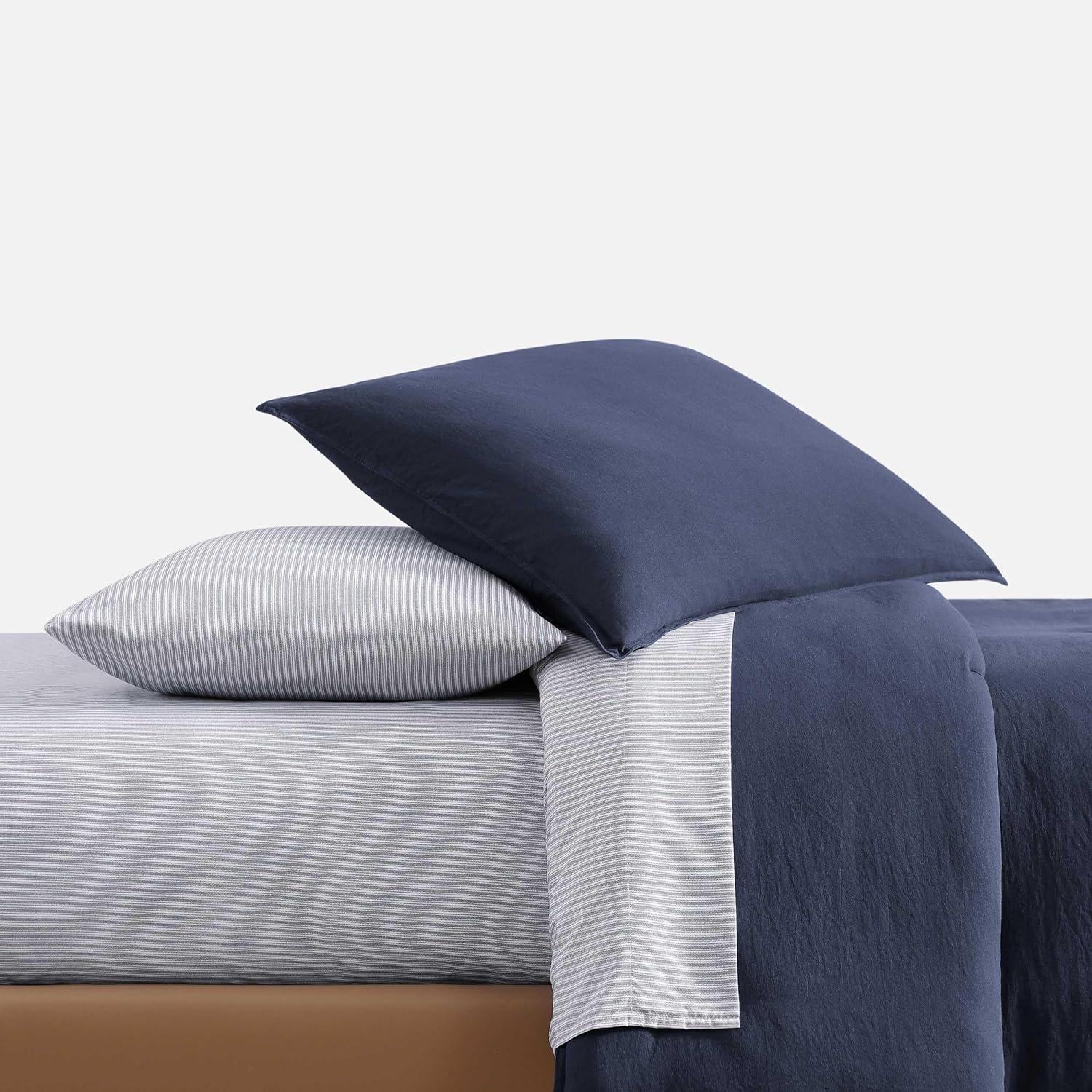 imageTommy Hilfiger TwinTwin XL Bedding Set Soft 5 Piece Comforter Set wMatching Bed Sheets ampamp Pillowcases Medium Weight for Year Round Comfort Solid Microfiber BlueSolid Blue