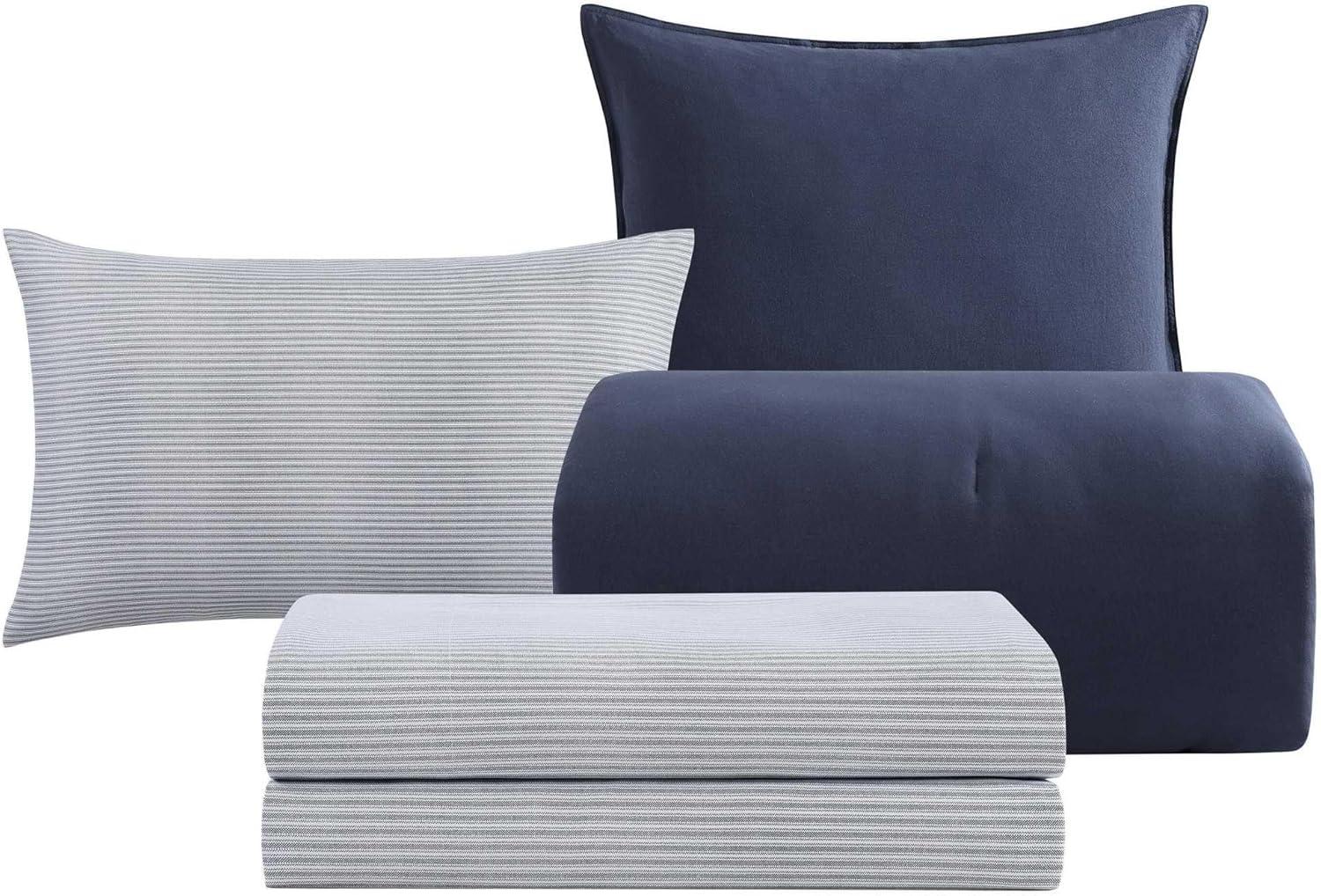 imageTommy Hilfiger TwinTwin XL Bedding Set Soft 5 Piece Comforter Set wMatching Bed Sheets ampamp Pillowcases Medium Weight for Year Round Comfort Solid Microfiber BlueSolid Blue