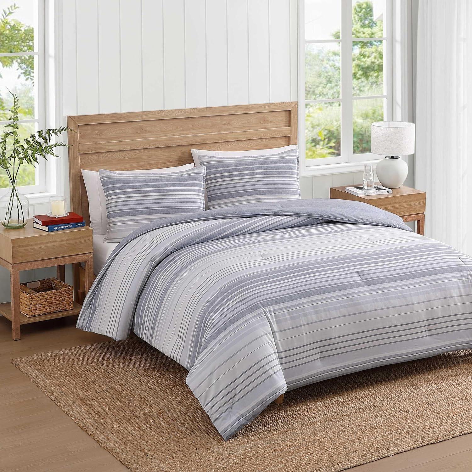 imageTommy Hilfiger TwinTwin XL Comforter Set Cotton Textured Bedding with Matching Sham Medium Weight Bed Set OekoTEX Certified Bold Stripe GreyBold Stripe Grey