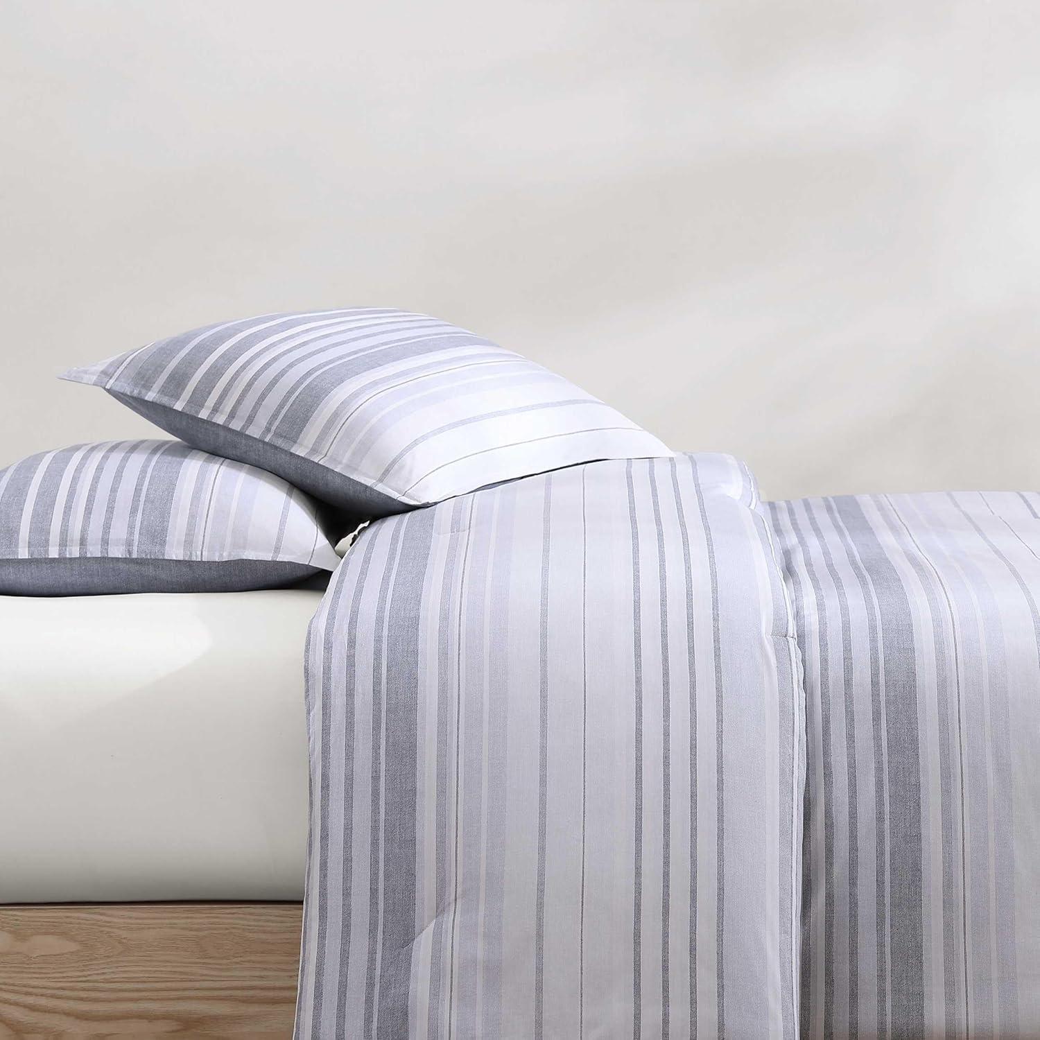 imageTommy Hilfiger TwinTwin XL Comforter Set Cotton Textured Bedding with Matching Sham Medium Weight Bed Set OekoTEX Certified Bold Stripe GreyBold Stripe Grey
