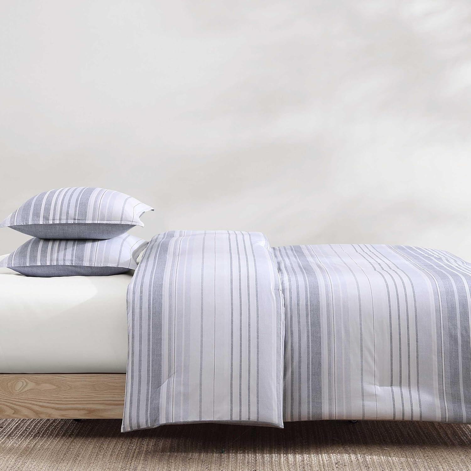 imageTommy Hilfiger TwinTwin XL Comforter Set Cotton Textured Bedding with Matching Sham Medium Weight Bed Set OekoTEX Certified Bold Stripe GreyBold Stripe Grey