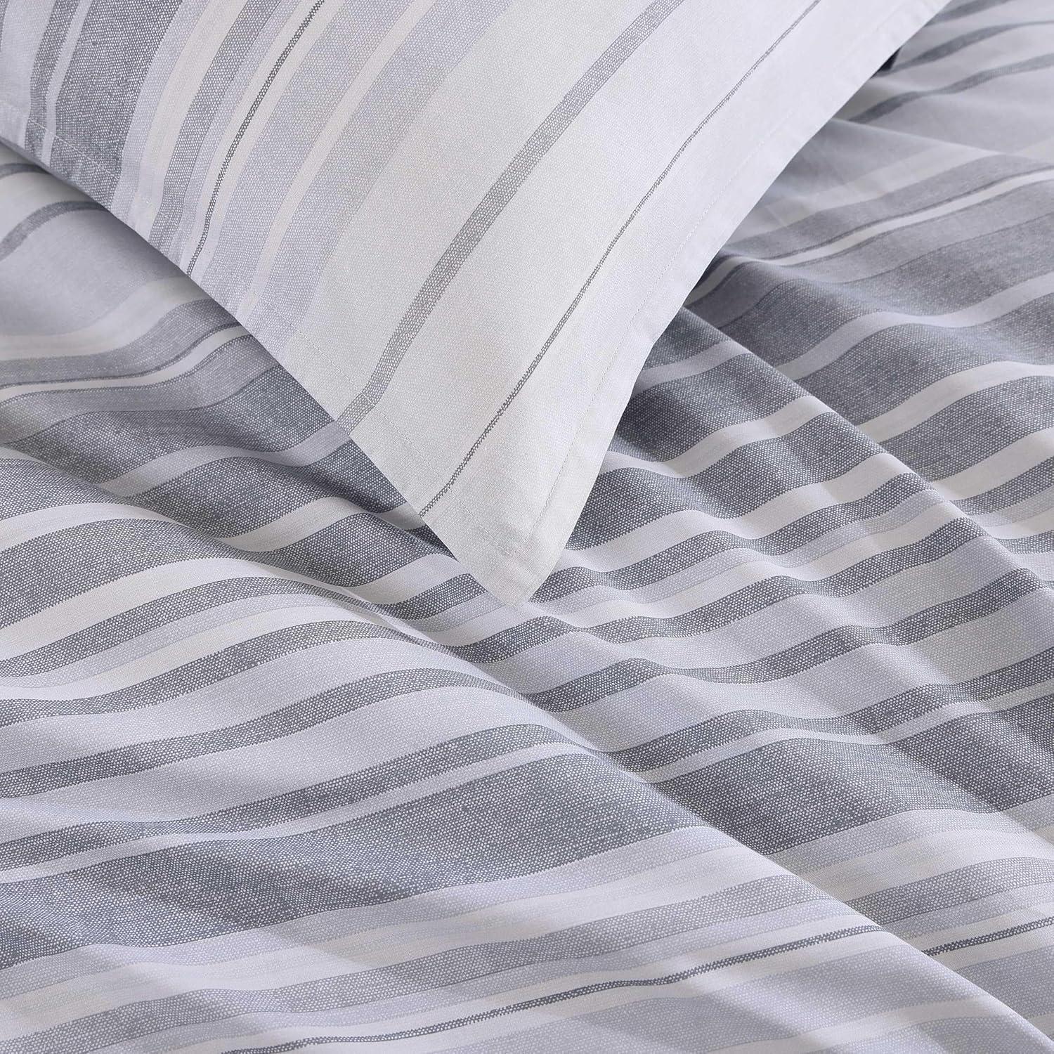 imageTommy Hilfiger TwinTwin XL Comforter Set Cotton Textured Bedding with Matching Sham Medium Weight Bed Set OekoTEX Certified Bold Stripe GreyBold Stripe Grey