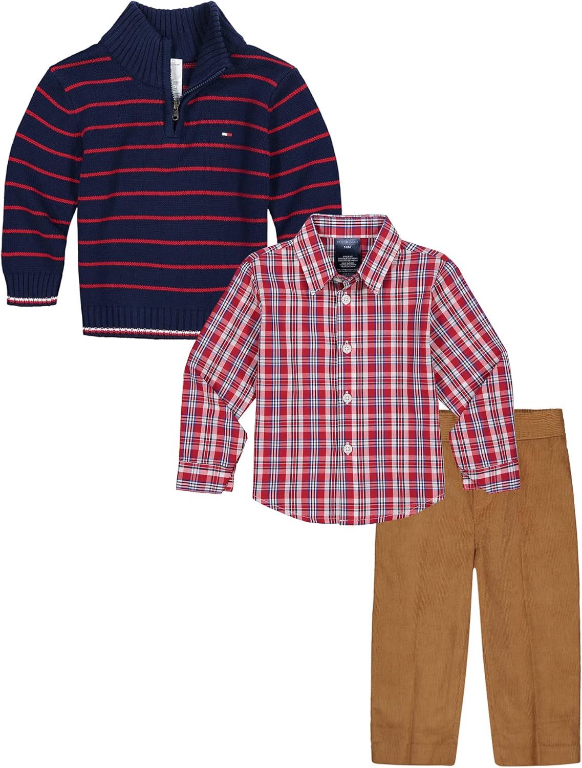 imageTommy Hilfiger Boys 4Piece Formal Suit Set Includes Shirt Dress Pants Vest ampamp Tie Regatta Blue 14Flag Blue Stripes