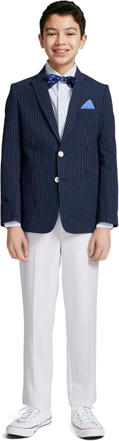 imageTommy Hilfiger Boys Blazer Suit Jacket Button Closure Notch Lapel ampamp Front Flap PocketsFlag Blue