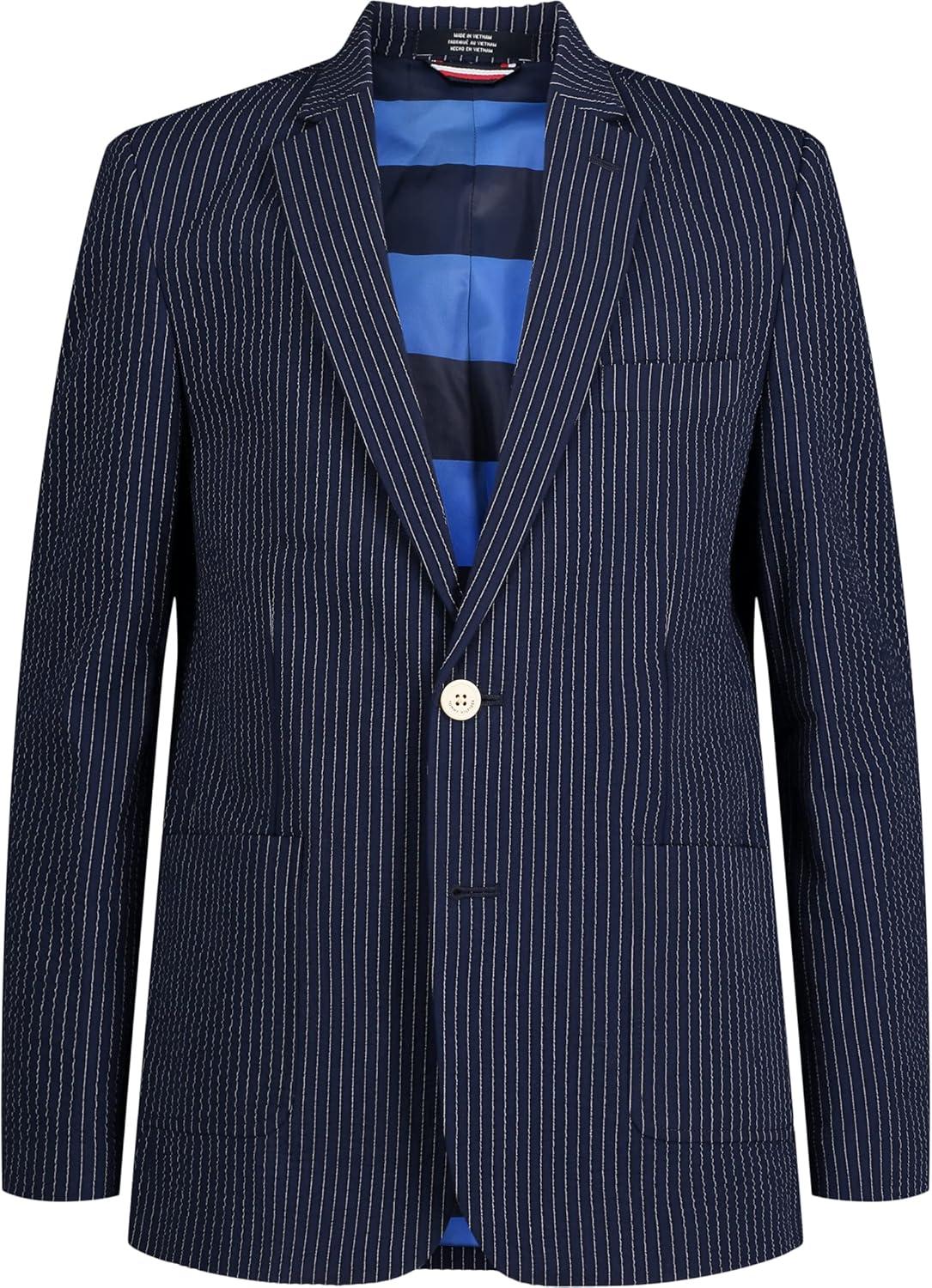 imageTommy Hilfiger Boys Blazer Suit Jacket Button Closure Notch Lapel ampamp Front Flap PocketsFlag Blue