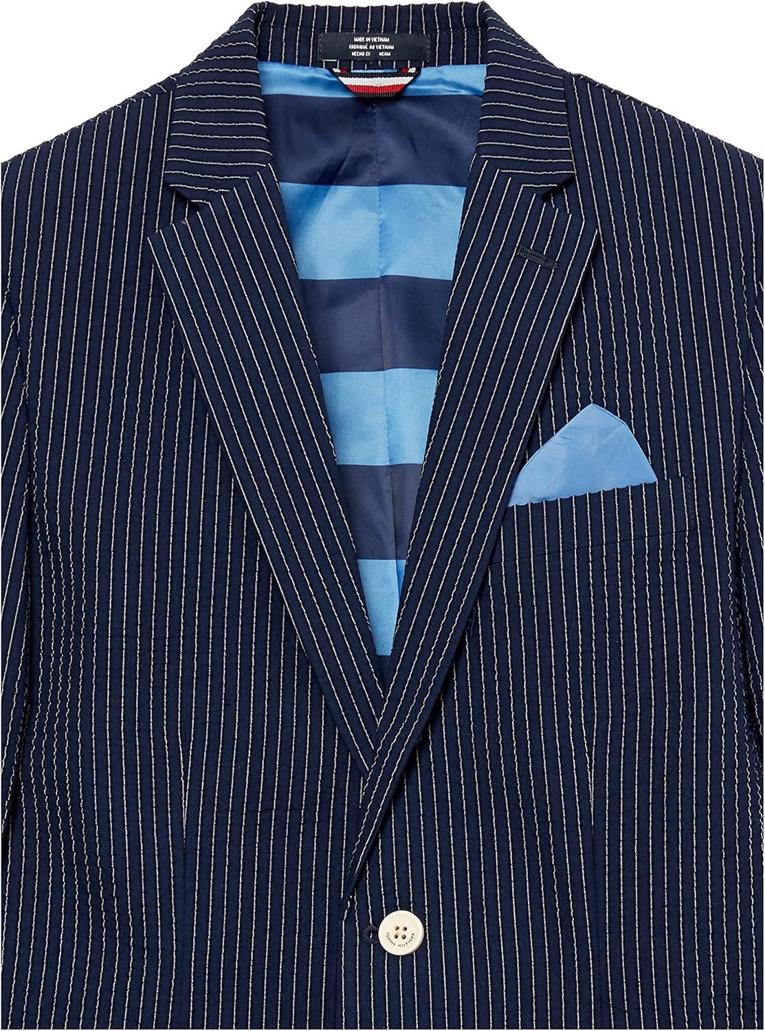 imageTommy Hilfiger Boys Blazer Suit Jacket Button Closure Notch Lapel ampamp Front Flap PocketsFlag Blue
