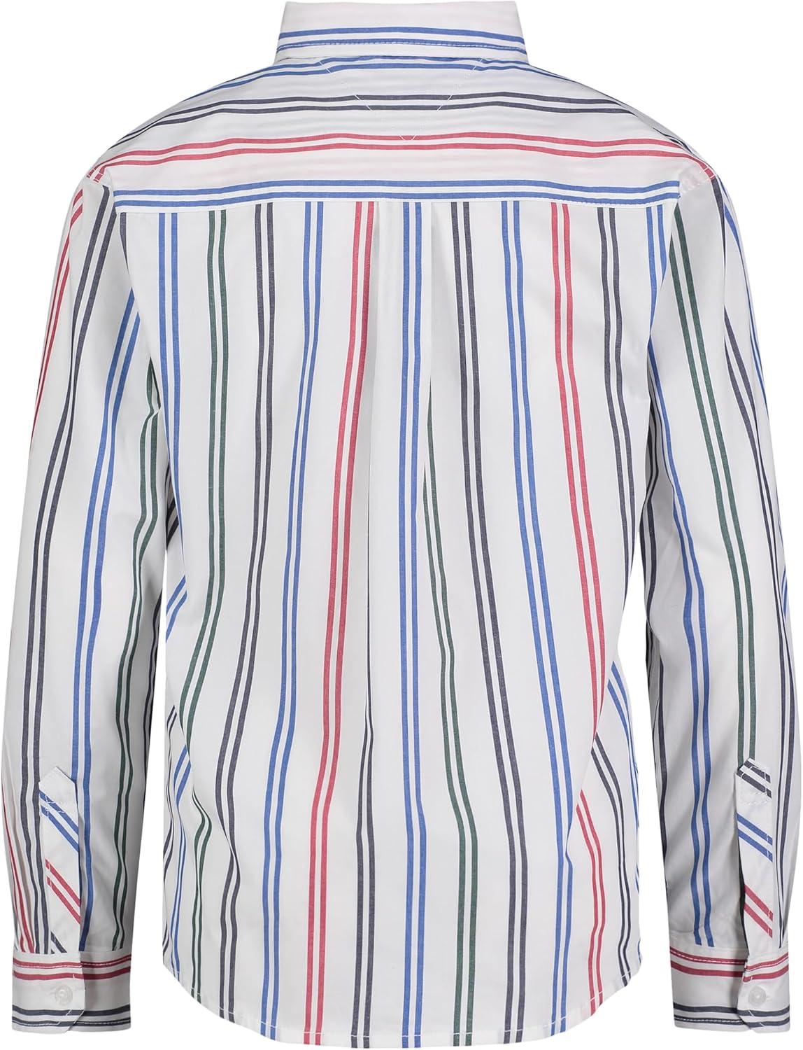 imageTommy Hilfiger Boys Boys Oxford Long Sleeve Dress Shirt Collared ButtonDown with Chest Pocket Regular FitSnow Vertical Stripe