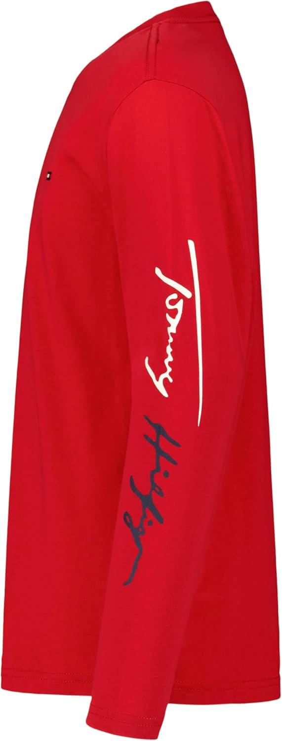 imageTommy Hilfiger Boys Long Sleeve Crew Neck TShirtScript Scarlet Sage