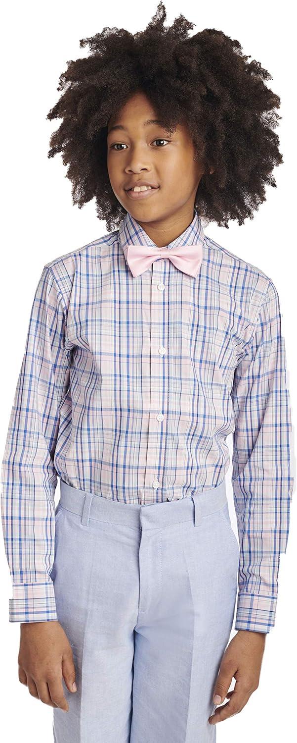 imageTommy Hilfiger Boys Long Sleeve Dress Shirt with Bow Tie Collared ButtonDown with Cuff SleevesBermuda Pink