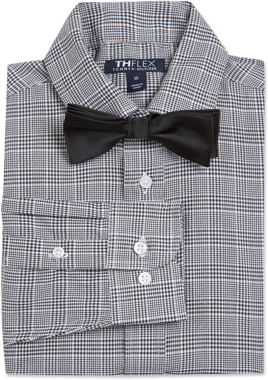 imageTommy Hilfiger Boys Long Sleeve Dress Shirt with Bow Tie Collared ButtonDown with Cuff SleevesBlackWhite