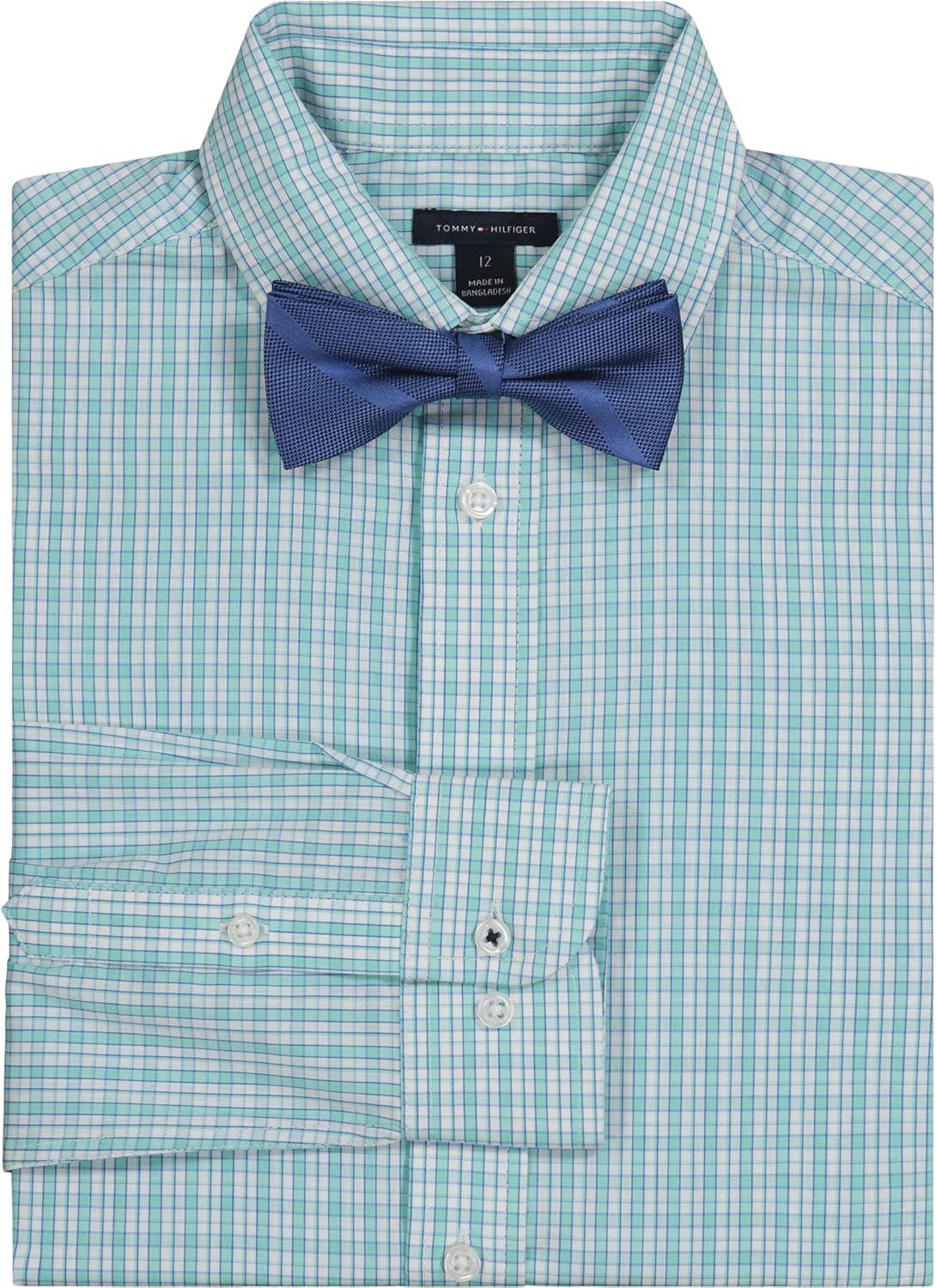 imageTommy Hilfiger Boys Long Sleeve Dress Shirt with Bow Tie Collared ButtonDown with Cuff SleevesMojito