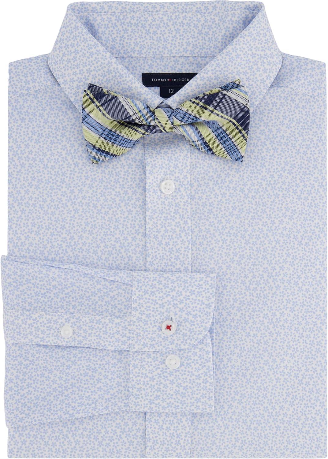 imageTommy Hilfiger Boys Long Sleeve Dress Shirt with Bow Tie Collared ButtonDown with Cuff SleevesNoon Blue Floral