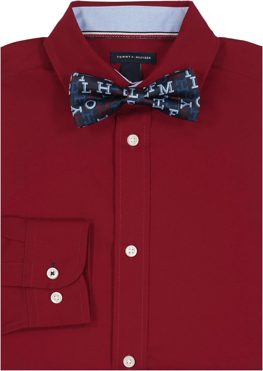 imageTommy Hilfiger Boys Long Sleeve Dress Shirt with Bow Tie Collared ButtonDown with Cuff SleevesRhubarb