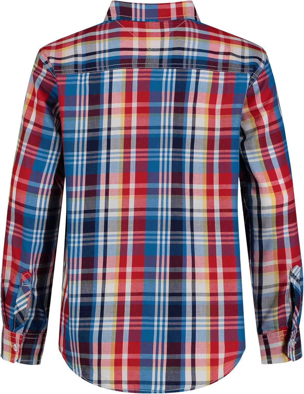 imageTommy Hilfiger Boys Long Sleeve Woven Buttondown Shirt Lightweight ampamp BreathableCerulean Iconic Plaid