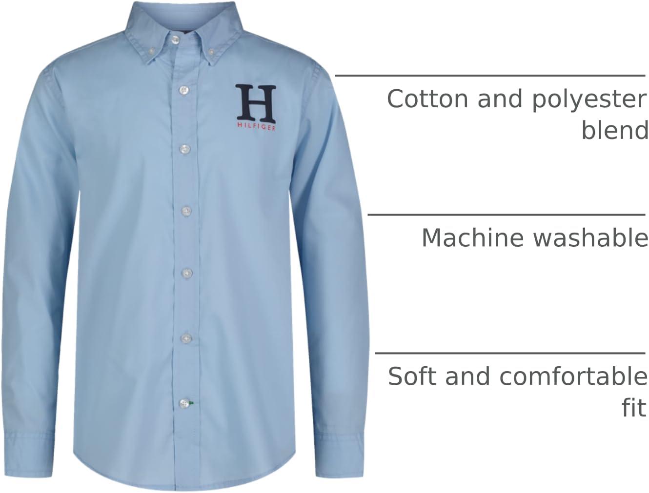 imageTommy Hilfiger Boys Long Sleeve Woven Buttondown Shirt Lightweight ampamp BreathableCerulean Matt H Solid