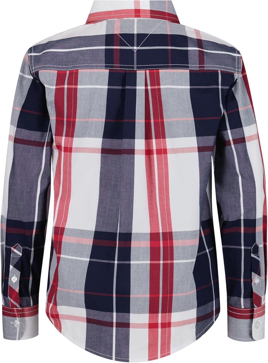 imageTommy Hilfiger Boys Long Sleeve Woven Buttondown Shirt Lightweight ampamp BreathableFresh Oversized Plaid